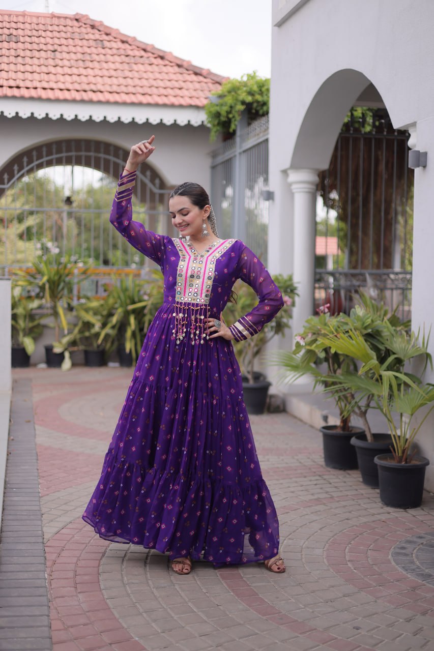 Premium Laheriya Print Gown with Kutchi Patchwork SurMira Fashion