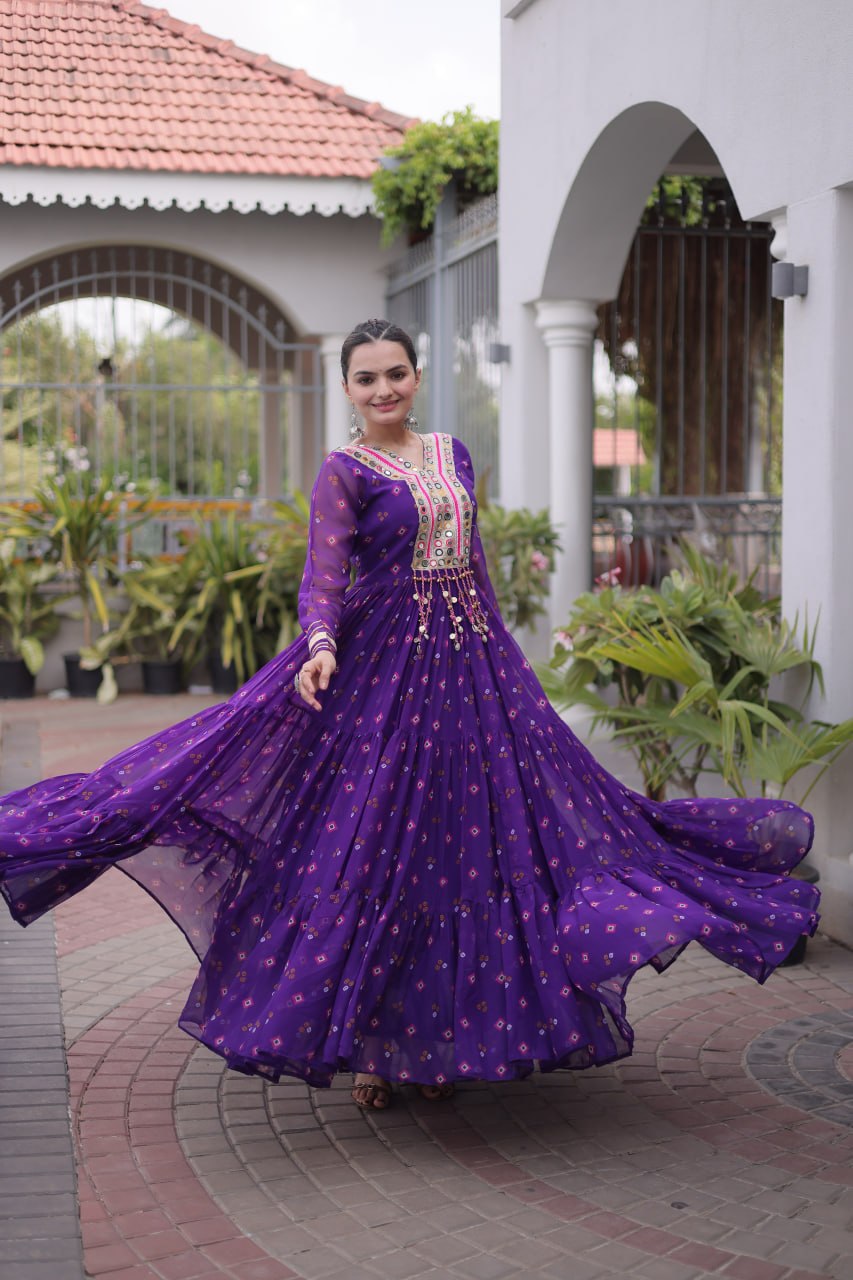 Premium Laheriya Print Gown with Kutchi Patchwork SurMira Fashion
