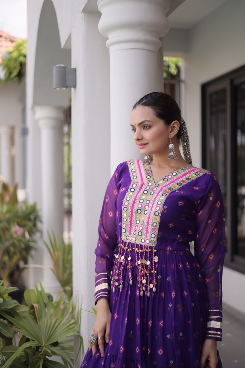 Premium Laheriya Print Gown with Kutchi Patchwork SurMira Fashion