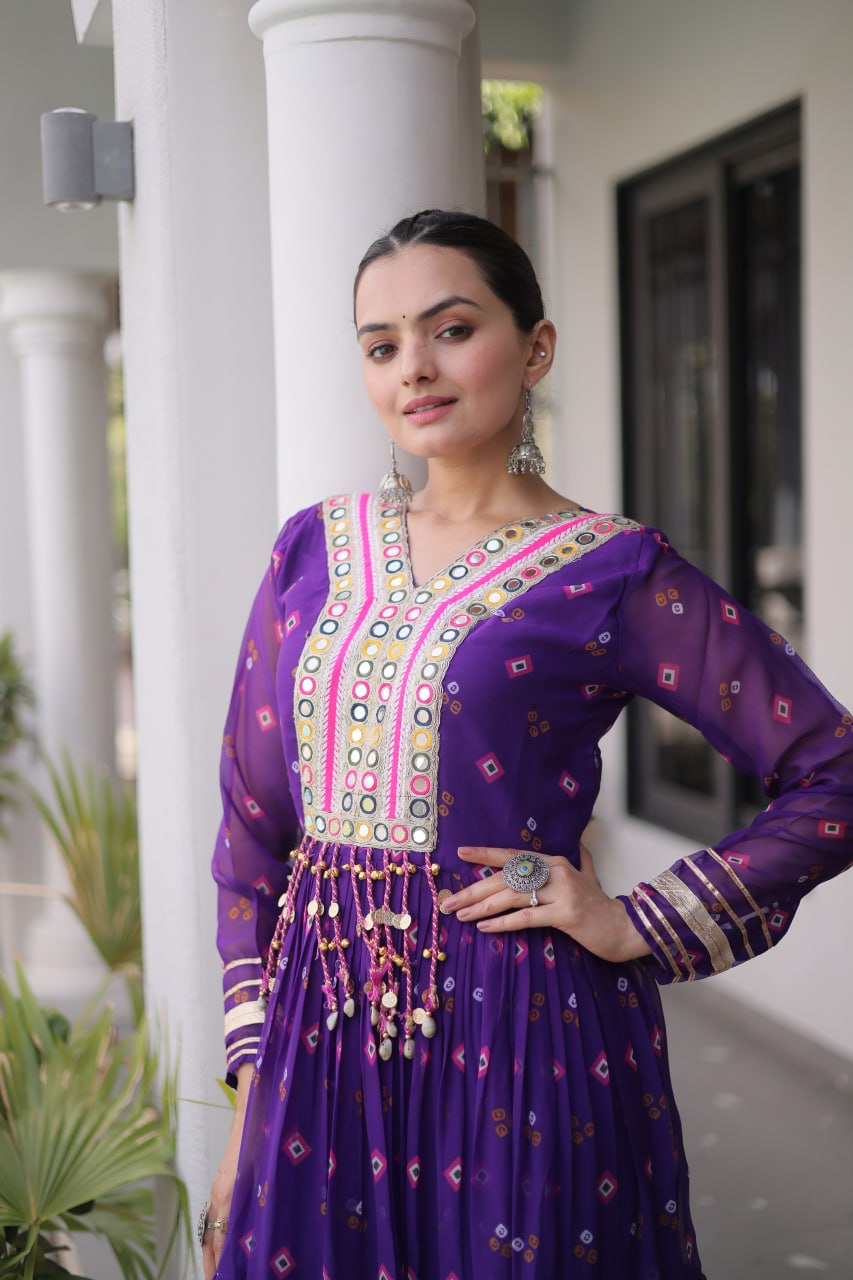 Premium Laheriya Print Gown with Kutchi Patchwork SurMira Fashion