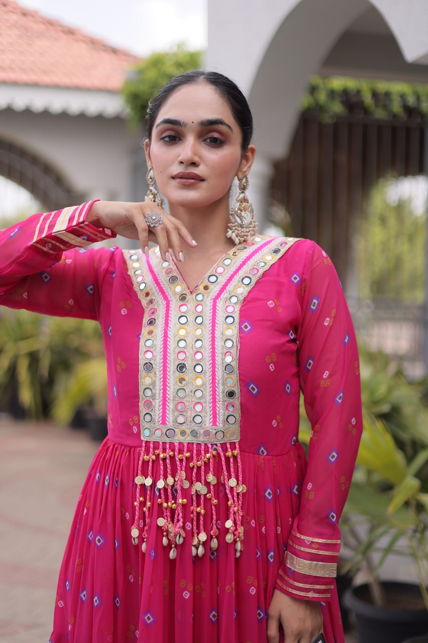 Premium Laheriya Print Gown with Kutchi Patchwork SurMira Fashion