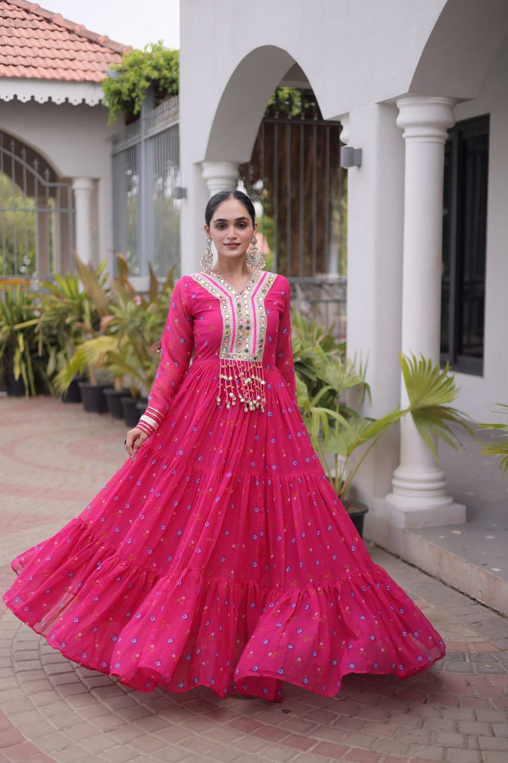 Premium Laheriya Print Gown with Kutchi Patchwork SurMira Fashion