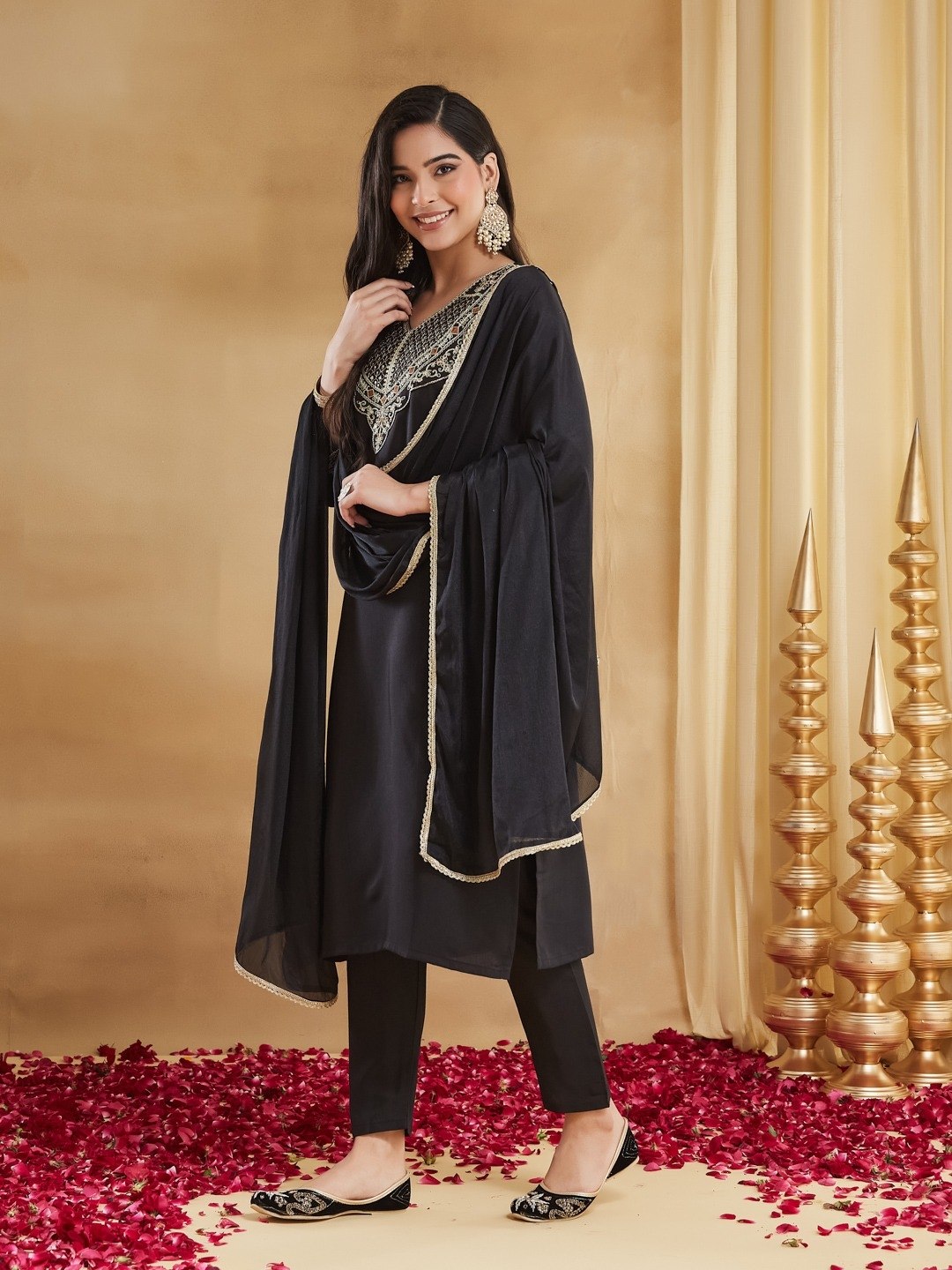 Women’s Pure Viscose Rayon Slub Kurti Pant Set with Sequence Cording Embroidery SurMira Fashion