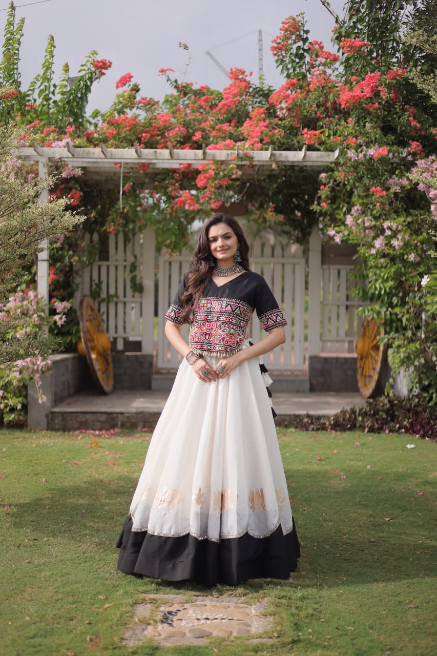 Traditional Garba & Dandiya Roman Silk Lehenga SurMira Fashion
