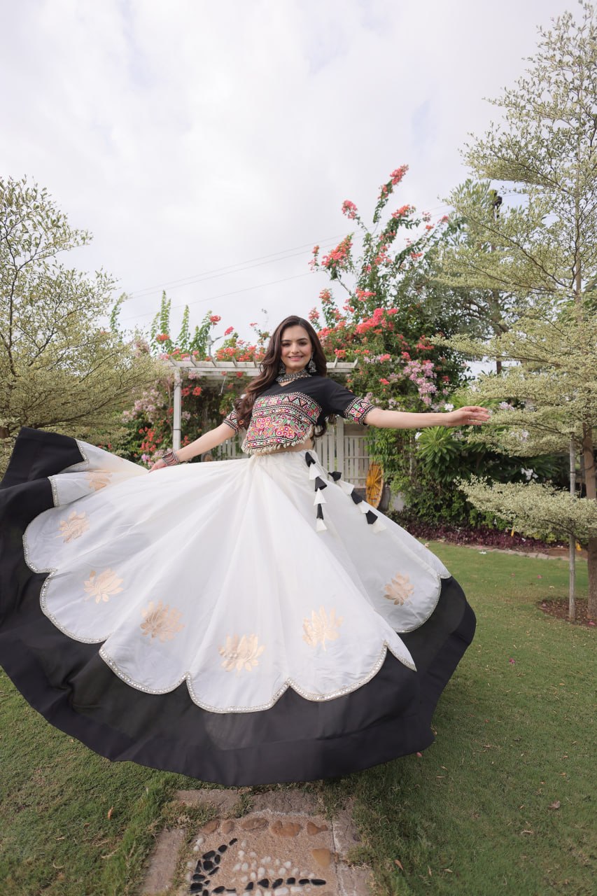 Traditional Garba & Dandiya Roman Silk Lehenga SurMira Fashion