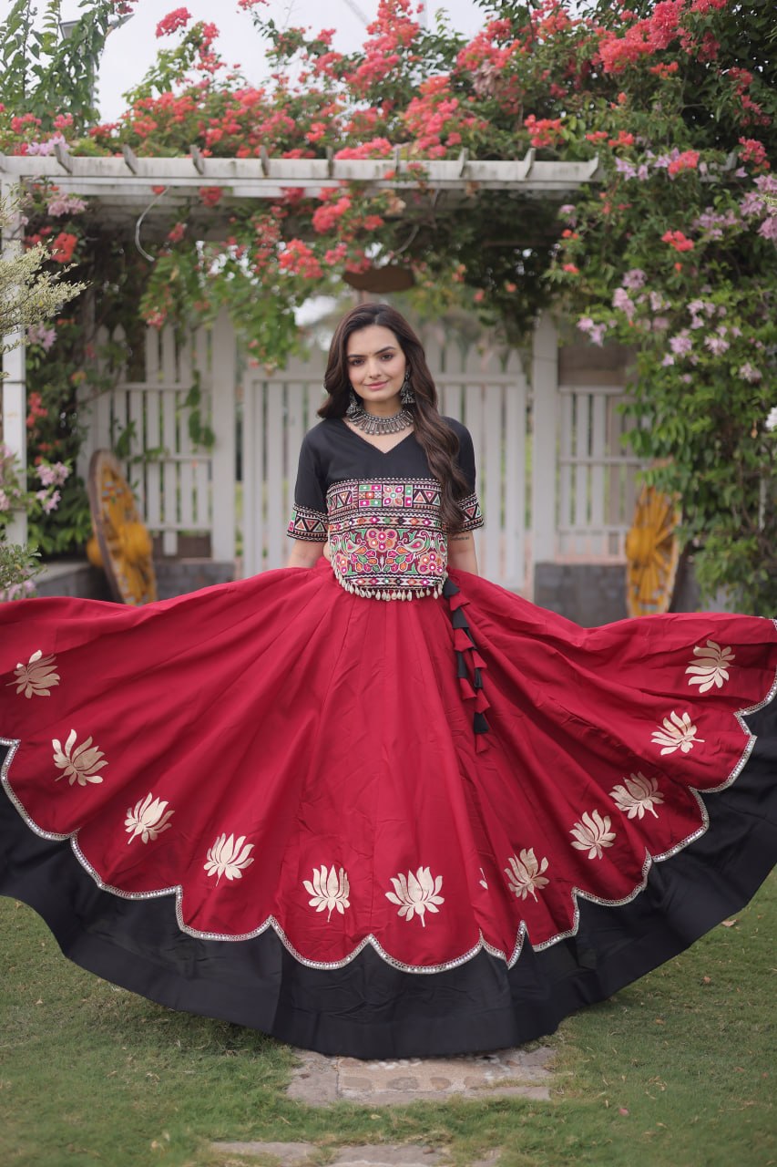 Party Wear Roman Silk Lehenga with Gamthi Embroidery SurMira Fashion
