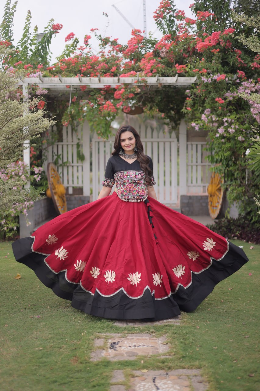 Party Wear Roman Silk Lehenga with Gamthi Embroidery SurMira Fashion