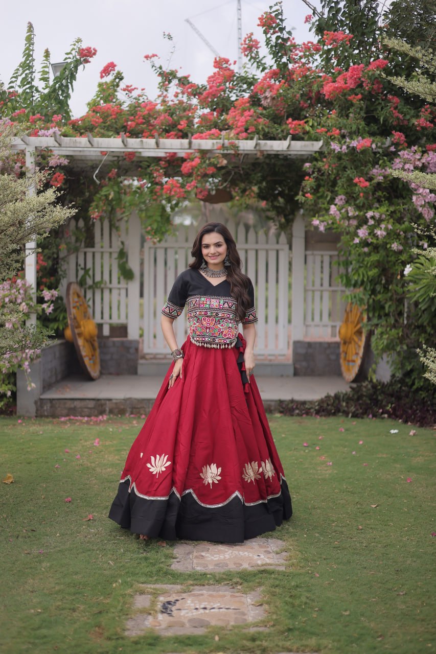 Party Wear Roman Silk Lehenga with Gamthi Embroidery SurMira Fashion