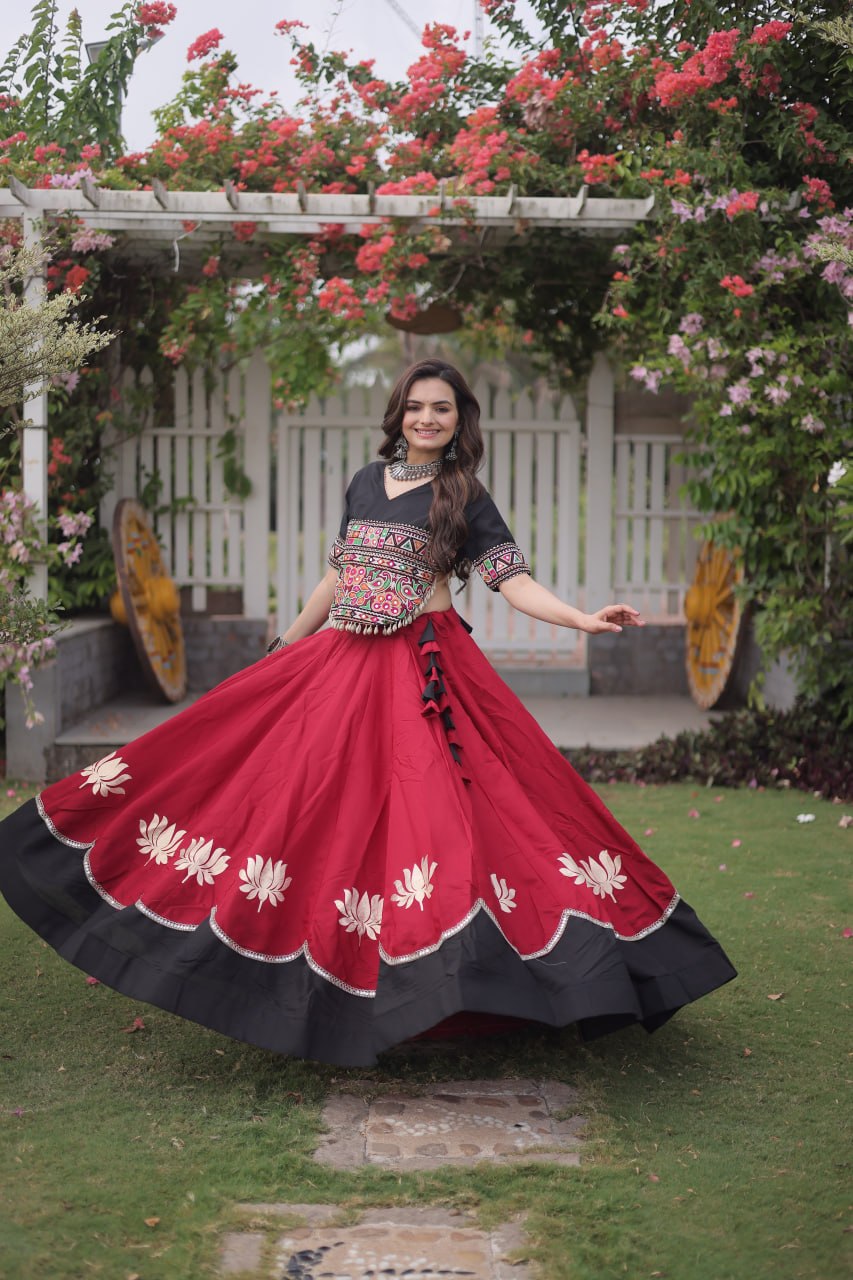 Party Wear Roman Silk Lehenga with Gamthi Embroidery SurMira Fashion