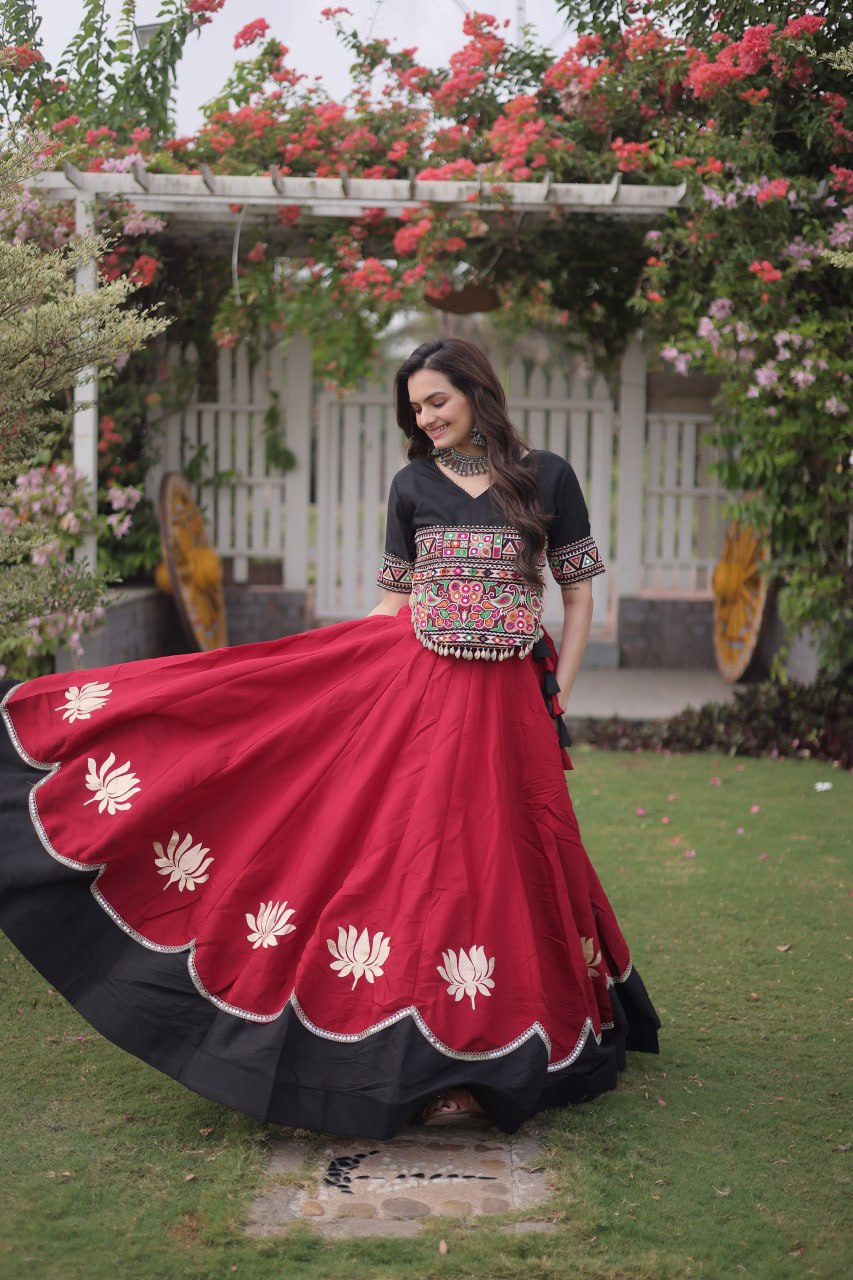 Party Wear Roman Silk Lehenga with Gamthi Embroidery SurMira Fashion