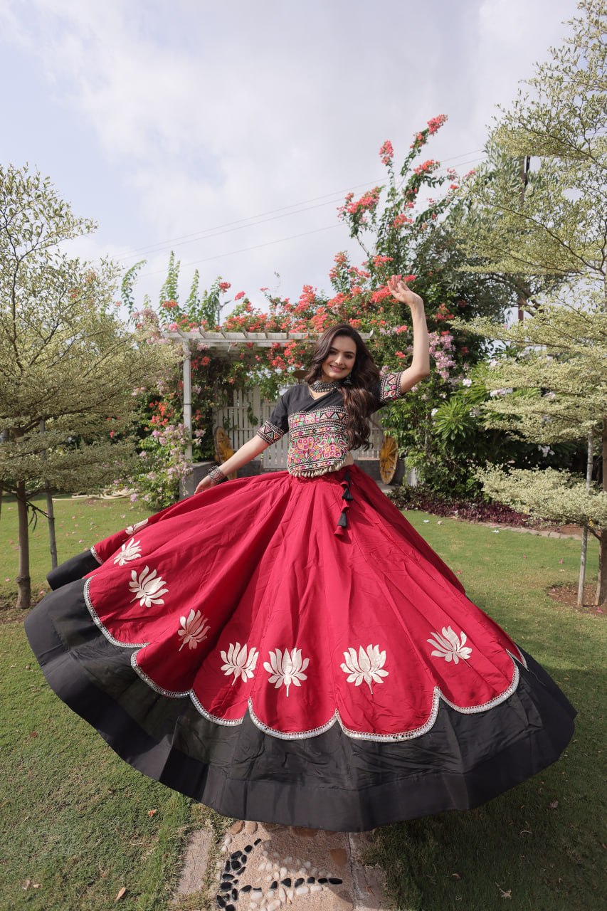 Party Wear Roman Silk Lehenga with Gamthi Embroidery SurMira Fashion
