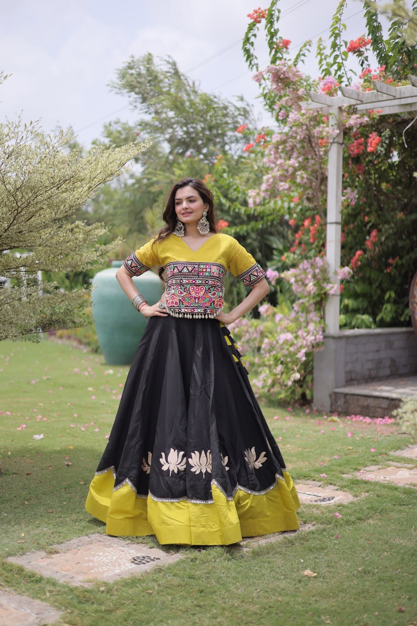 Premium Roman Silk Lehenga with Lotus Gota & Mirror Lace SurMira Fashion