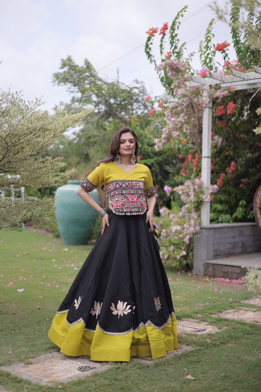 Premium Roman Silk Lehenga with Lotus Gota & Mirror Lace SurMira Fashion