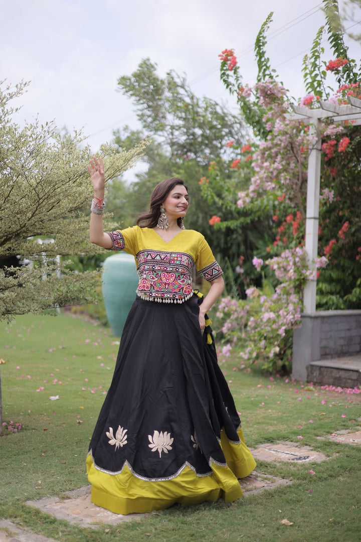 Premium Roman Silk Lehenga with Lotus Gota & Mirror Lace SurMira Fashion