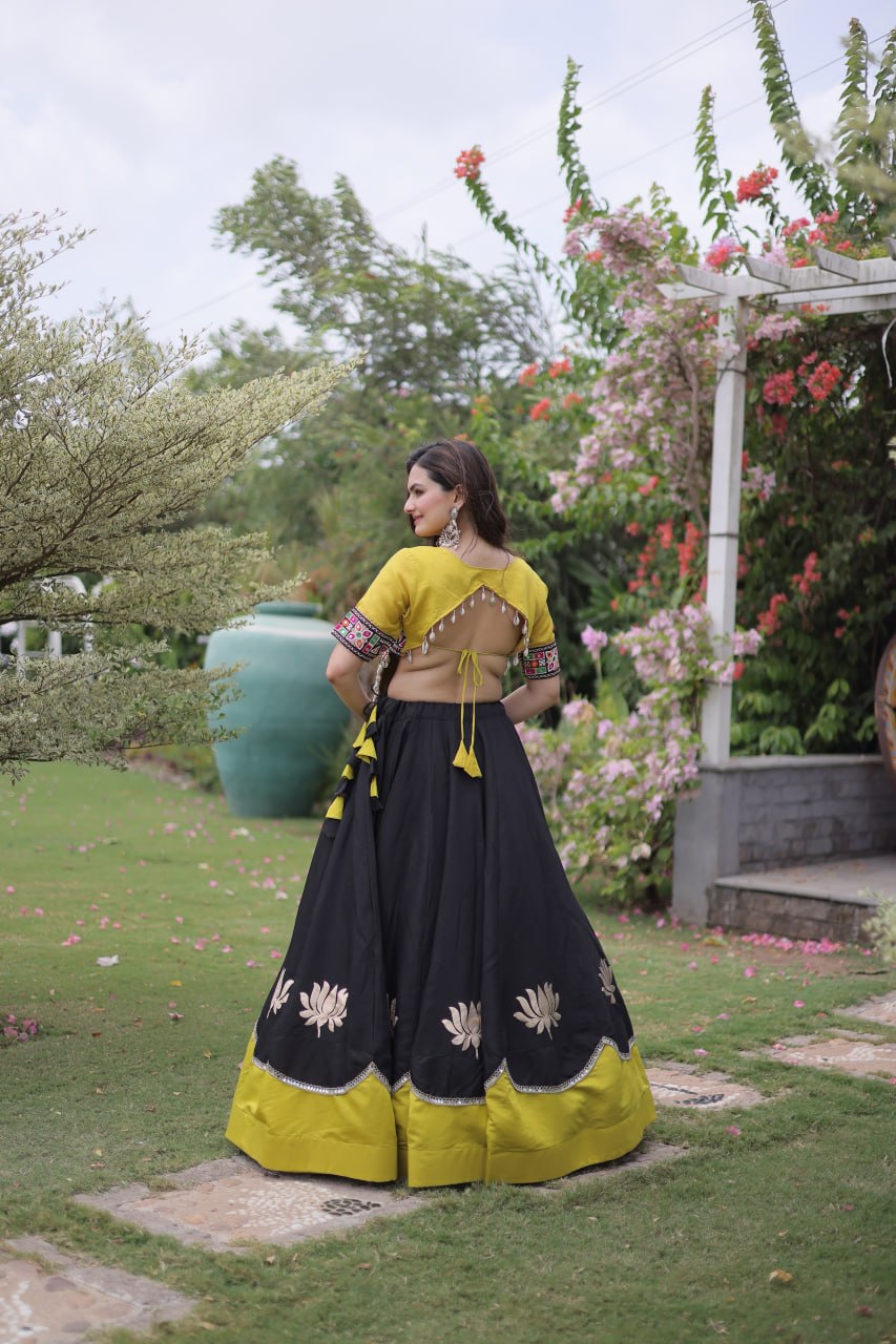 Premium Roman Silk Lehenga with Lotus Gota & Mirror Lace SurMira Fashion