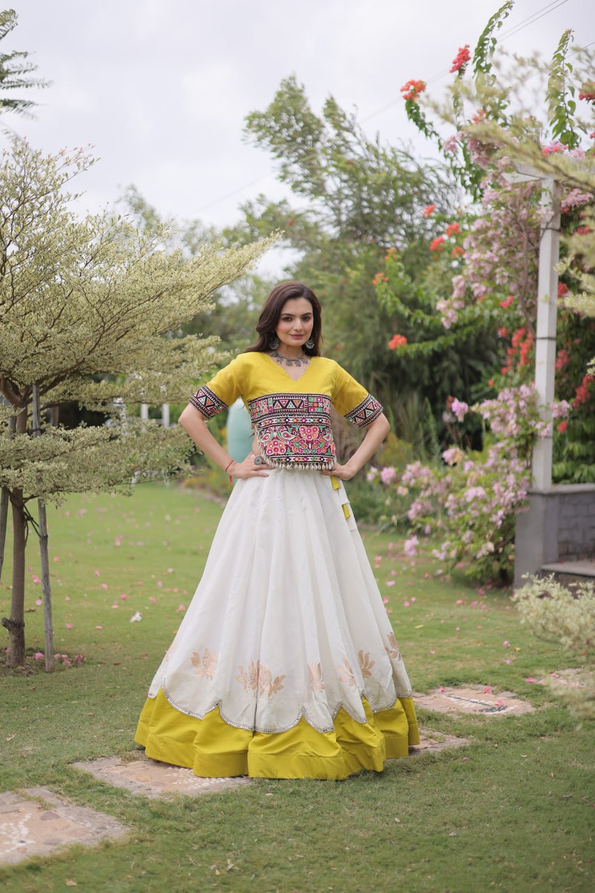 Designer Roman Silk Lehenga Choli with Kutchi Gamthi Work SurMira Fashion