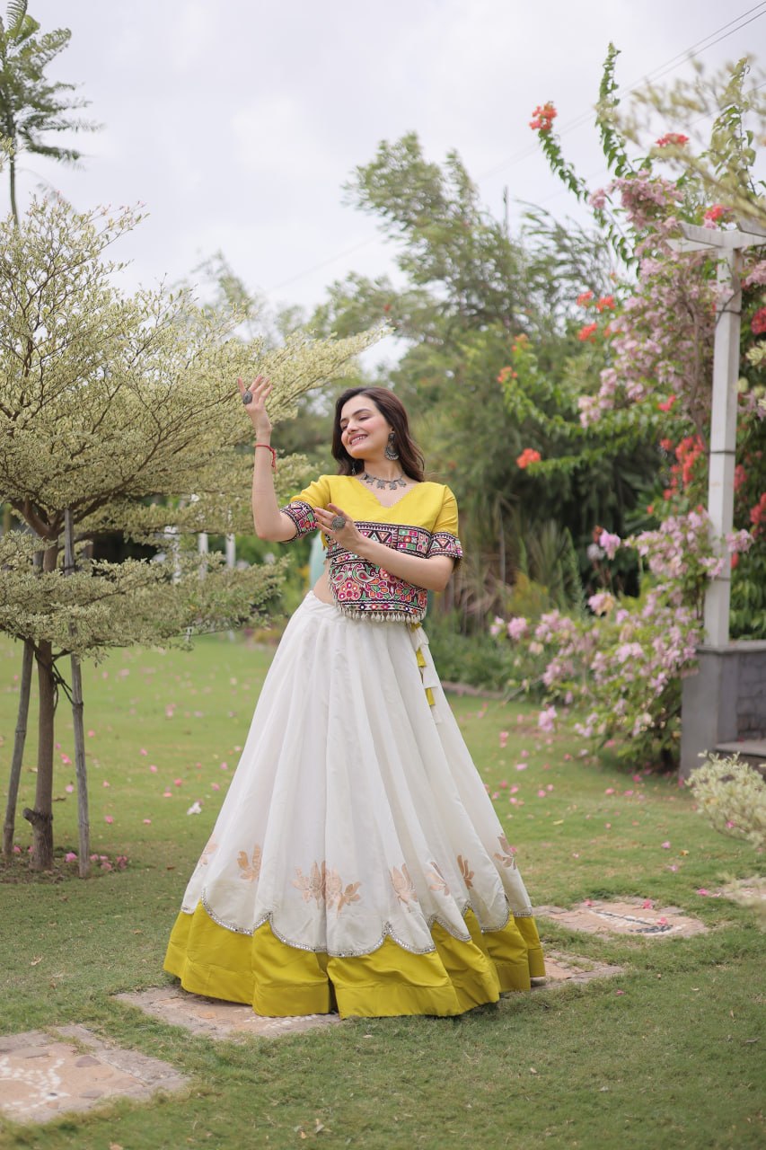 Designer Roman Silk Lehenga Choli with Kutchi Gamthi Work SurMira Fashion