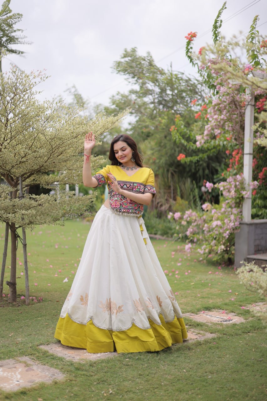 Designer Roman Silk Lehenga Choli with Kutchi Gamthi Work SurMira Fashion