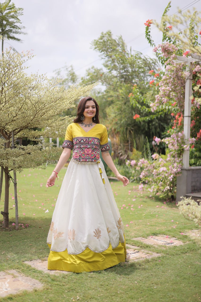 Designer Roman Silk Lehenga Choli with Kutchi Gamthi Work SurMira Fashion