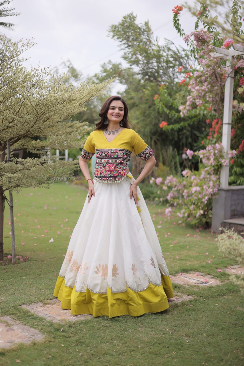 Designer Roman Silk Lehenga Choli with Kutchi Gamthi Work SurMira Fashion