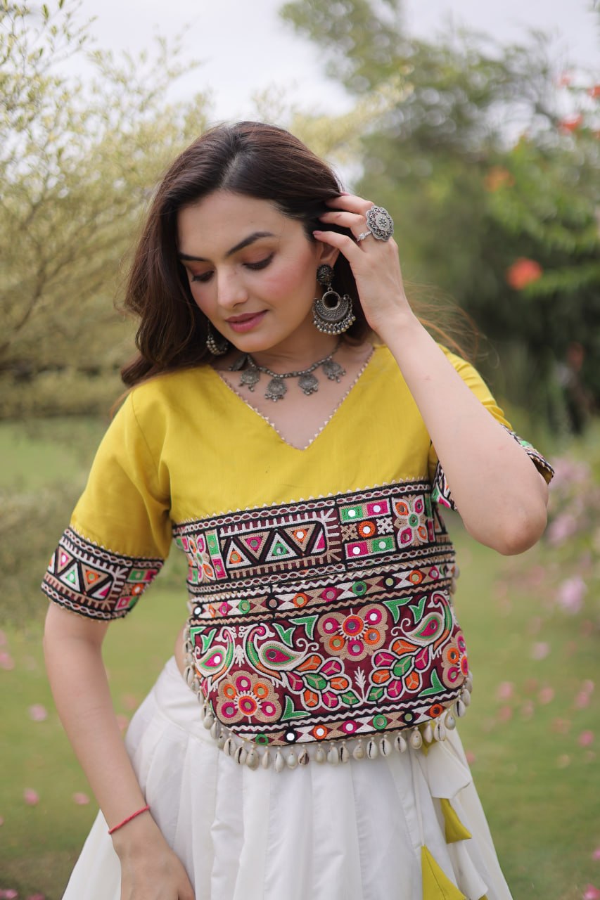 Designer Roman Silk Lehenga Choli with Kutchi Gamthi Work SurMira Fashion