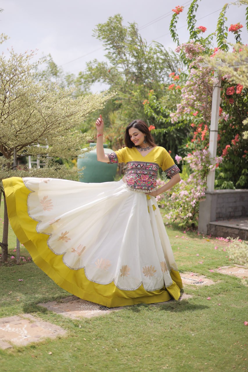 Designer Roman Silk Lehenga Choli with Kutchi Gamthi Work SurMira Fashion