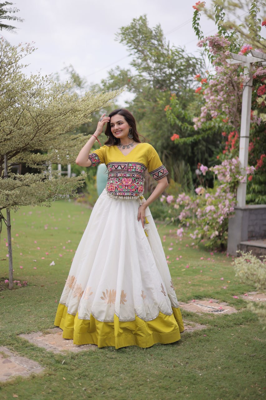 Designer Roman Silk Lehenga Choli with Kutchi Gamthi Work SurMira Fashion