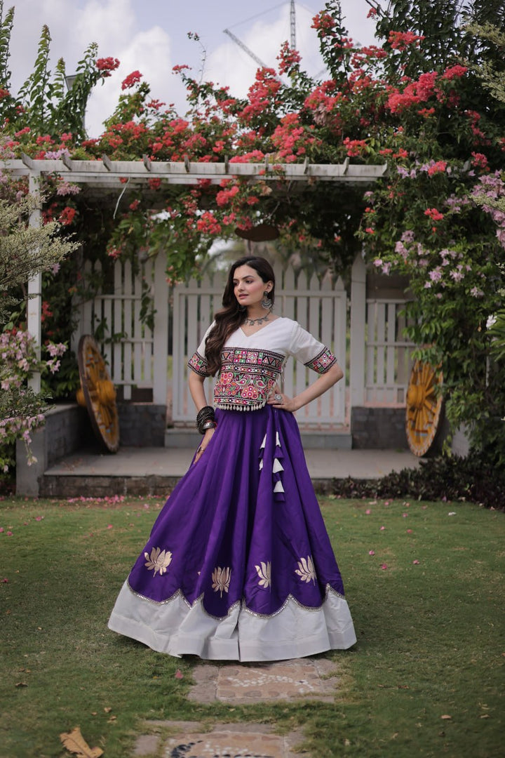 Women’s Roman Silk Lehenga Choli Set with Kutchi Gamthi Embroidery, Gota & Mirror Lace SurMira Fashion