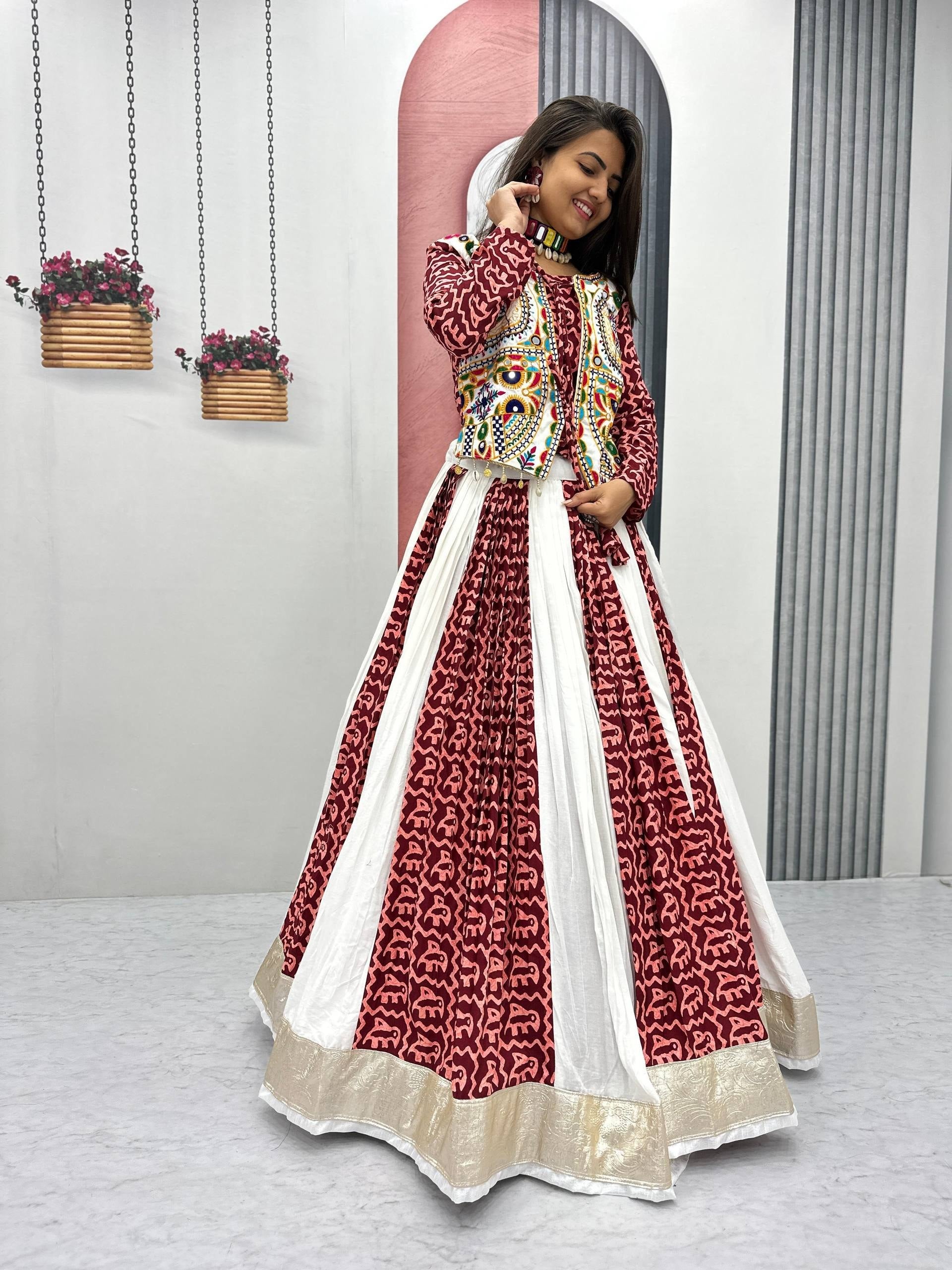 Women’s Pure Cotton Lehenga Choli with Gamathi Embroidery & 6 Meter Flair SurMira Fashion