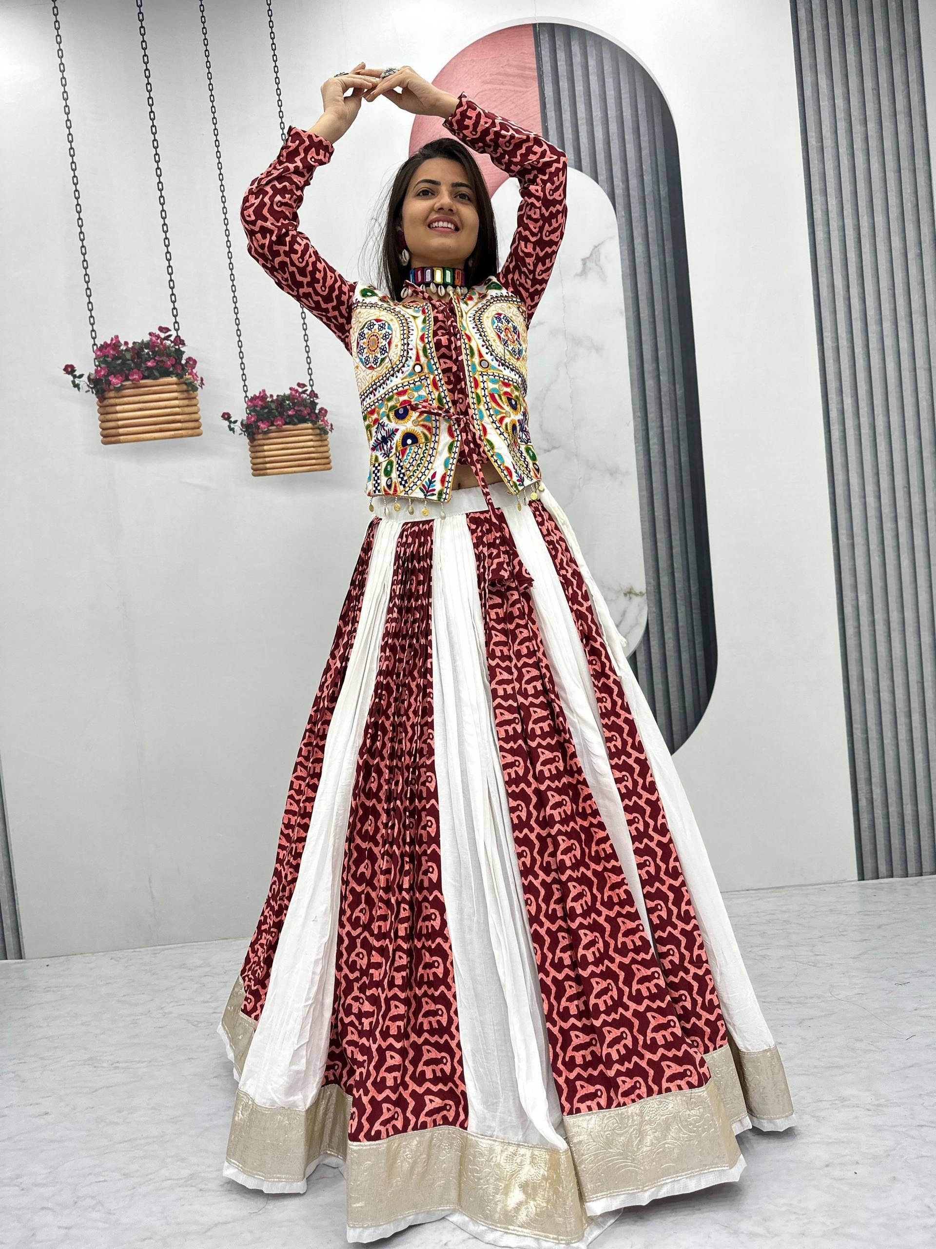 Women’s Pure Cotton Lehenga Choli with Gamathi Embroidery & 6 Meter Flair SurMira Fashion