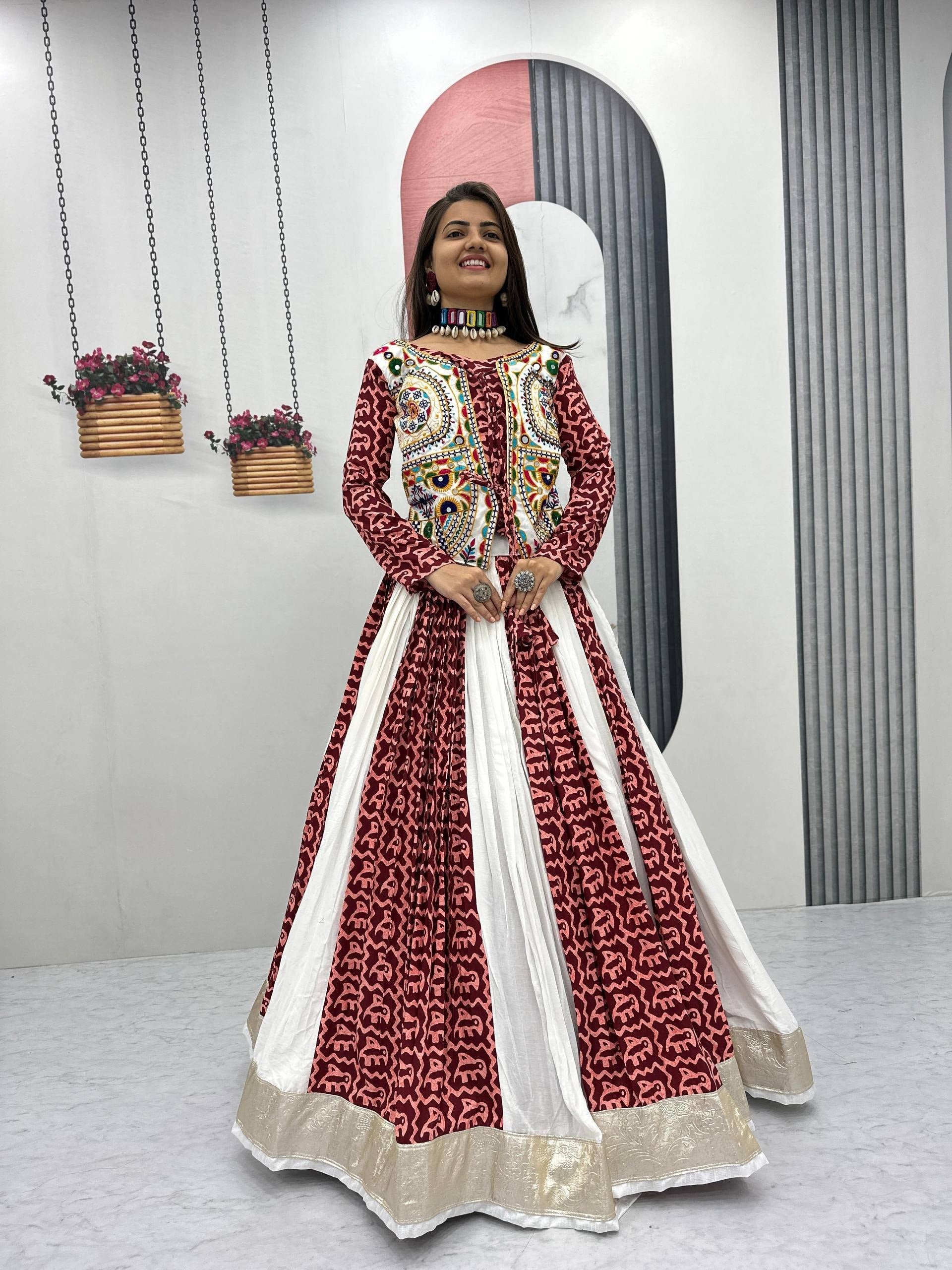 Women’s Pure Cotton Lehenga Choli with Gamathi Embroidery & 6 Meter Flair SurMira Fashion