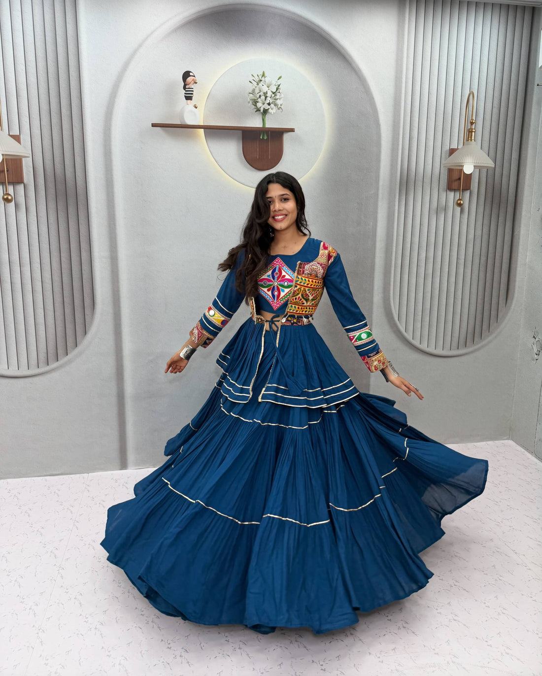 Women’s Pure Cotton Lehenga Choli with Gamthi Work, Koti & 9 Meter Flair SurMira Fashion