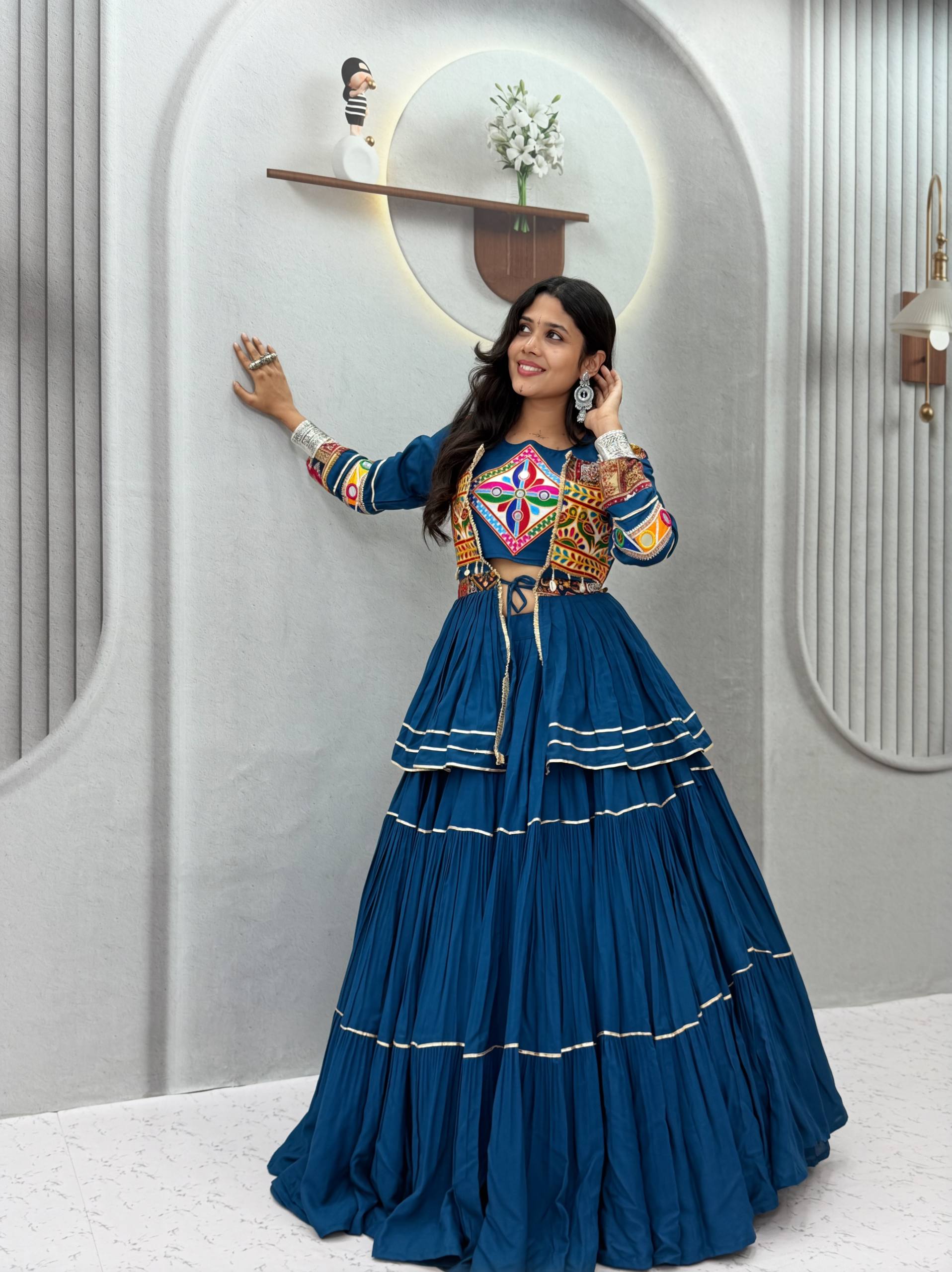 Women’s Pure Cotton Lehenga Choli with Gamthi Work, Koti & 9 Meter Flair SurMira Fashion