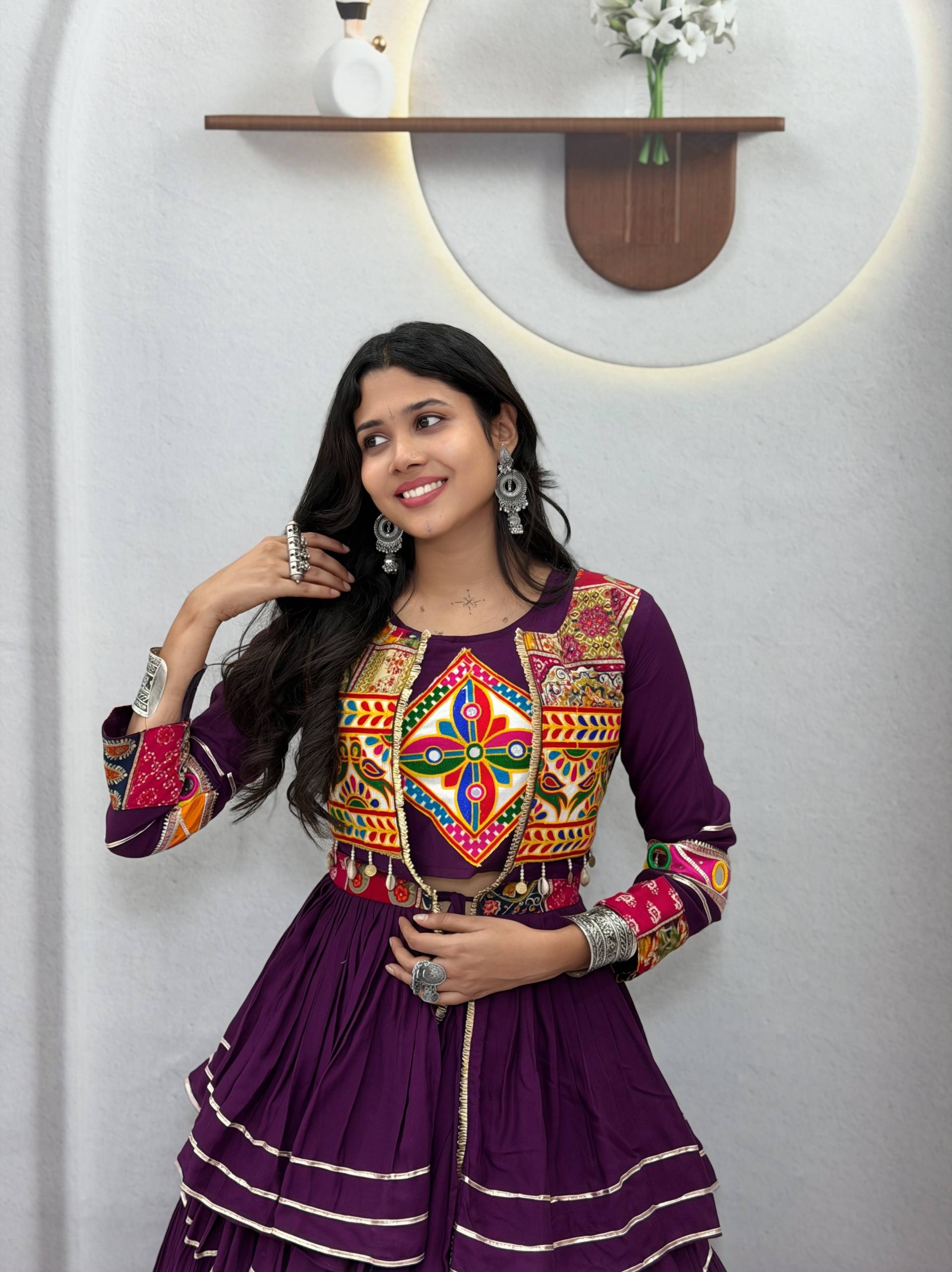 Women’s Pure Cotton Lehenga Choli with Gamthi Work, Koti & 9 Meter Flair SurMira Fashion