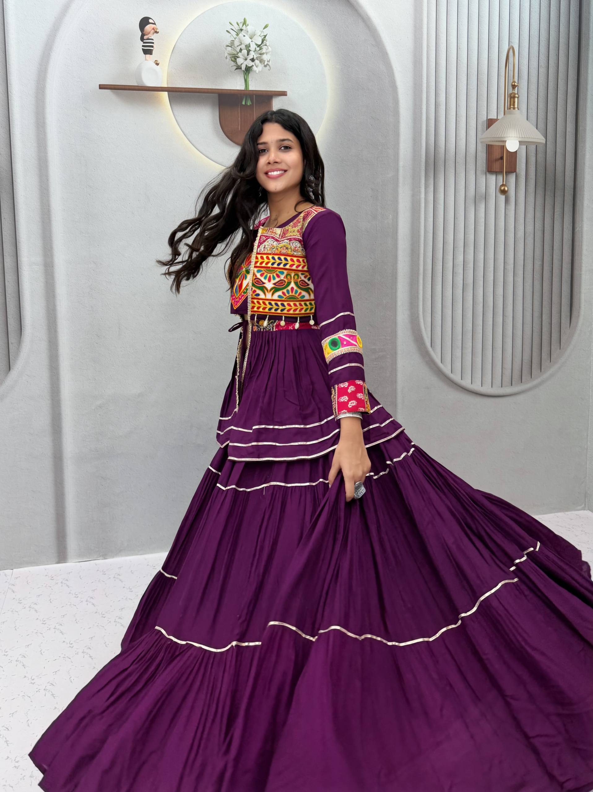 Women’s Pure Cotton Lehenga Choli with Gamthi Work, Koti & 9 Meter Flair SurMira Fashion