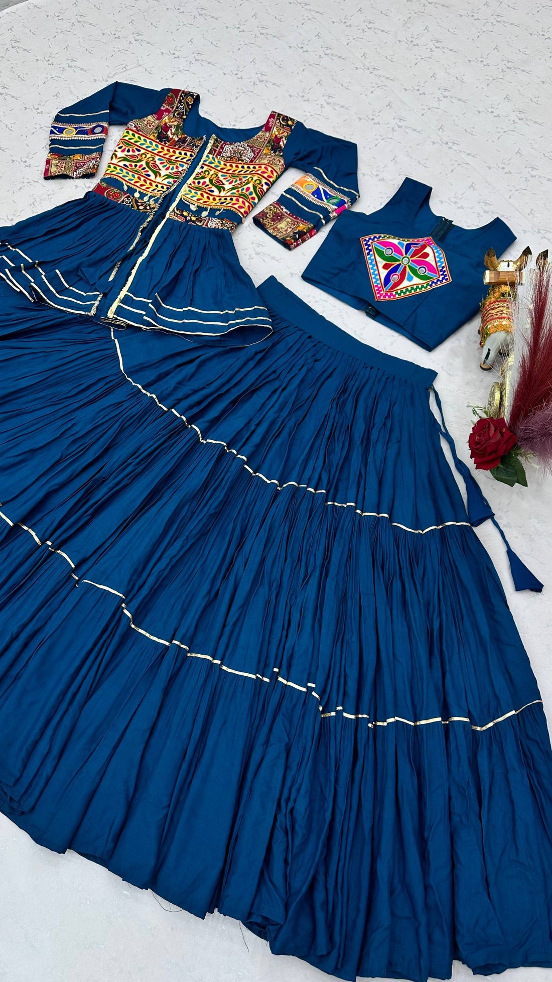 Women’s Pure Cotton Lehenga Choli with Gamthi Work, Koti & 9 Meter Flair SurMira Fashion