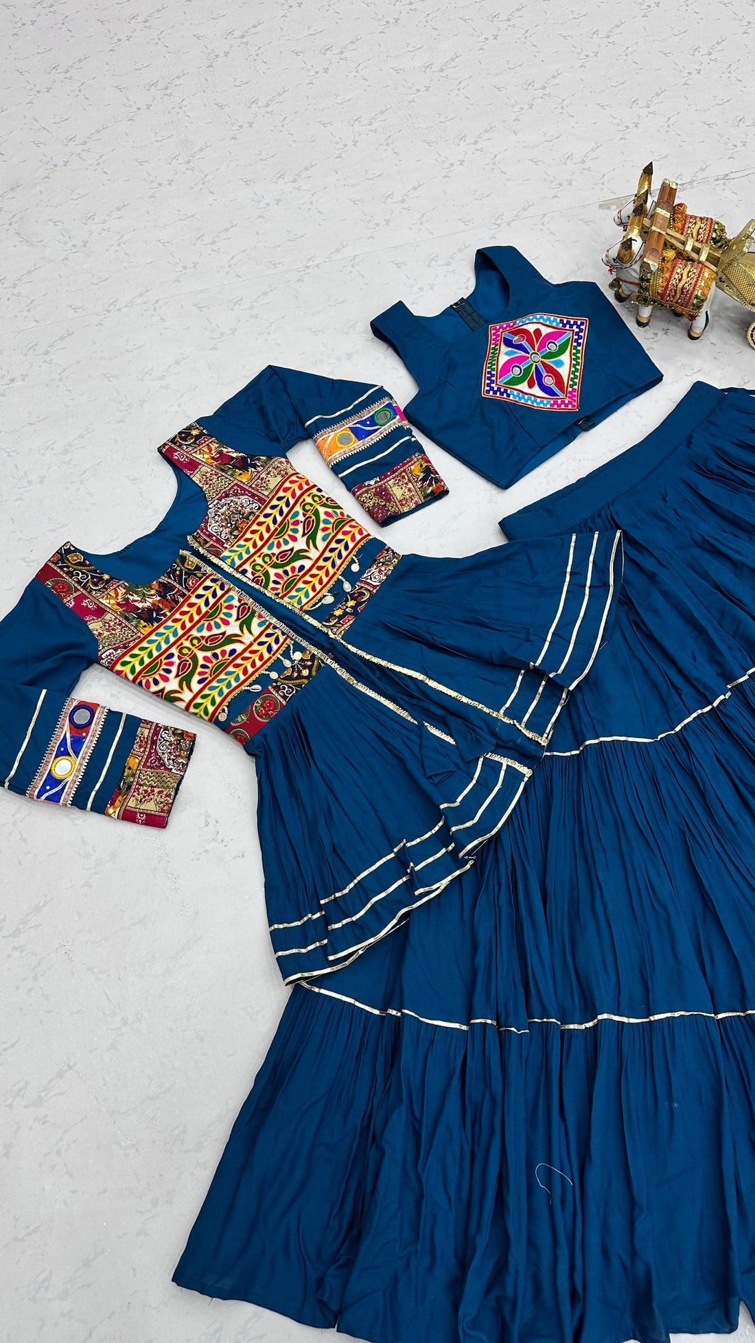 Women’s Pure Cotton Lehenga Choli with Gamthi Work, Koti & 9 Meter Flair SurMira Fashion