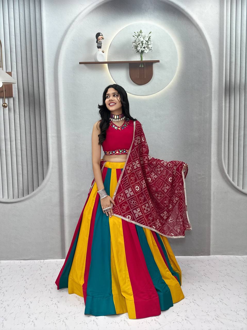 Premium Cotton Lehenga with Hand Mirror & Thread Work SurMira Fashion