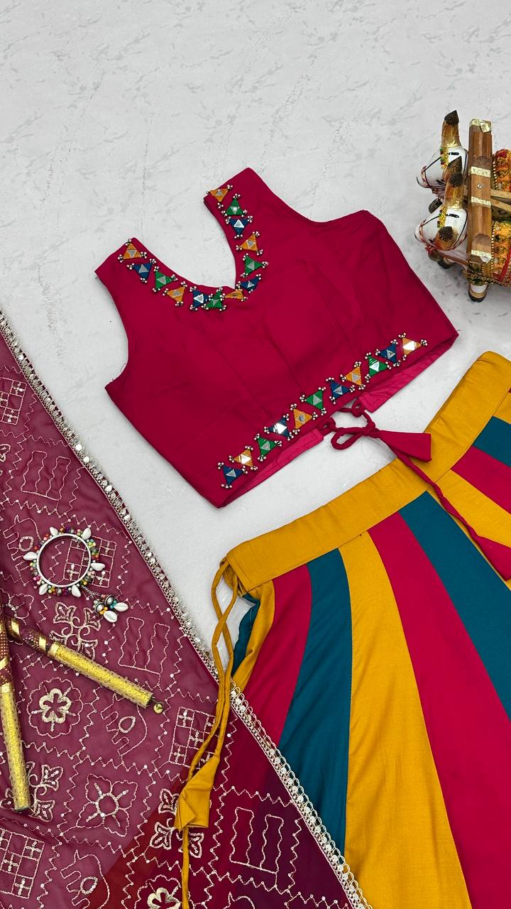 Premium Cotton Lehenga with Hand Mirror & Thread Work SurMira Fashion