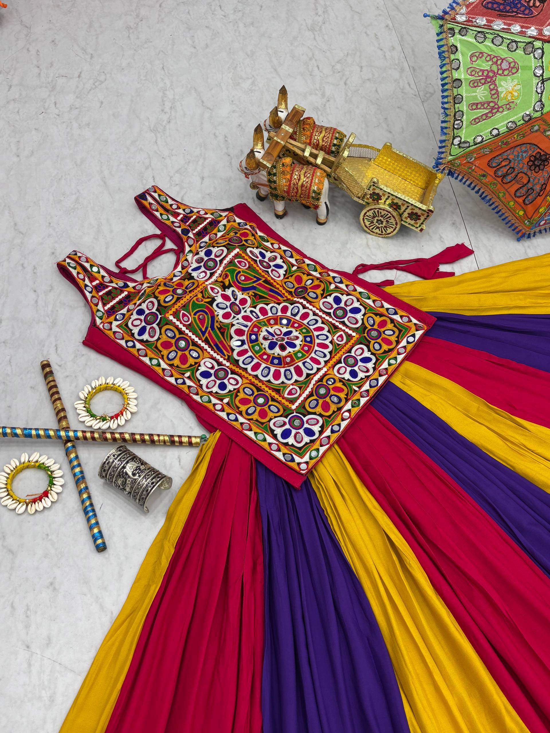 Navratri Special Cotton Lehenga with Real Mirror Work SurMira Fashion