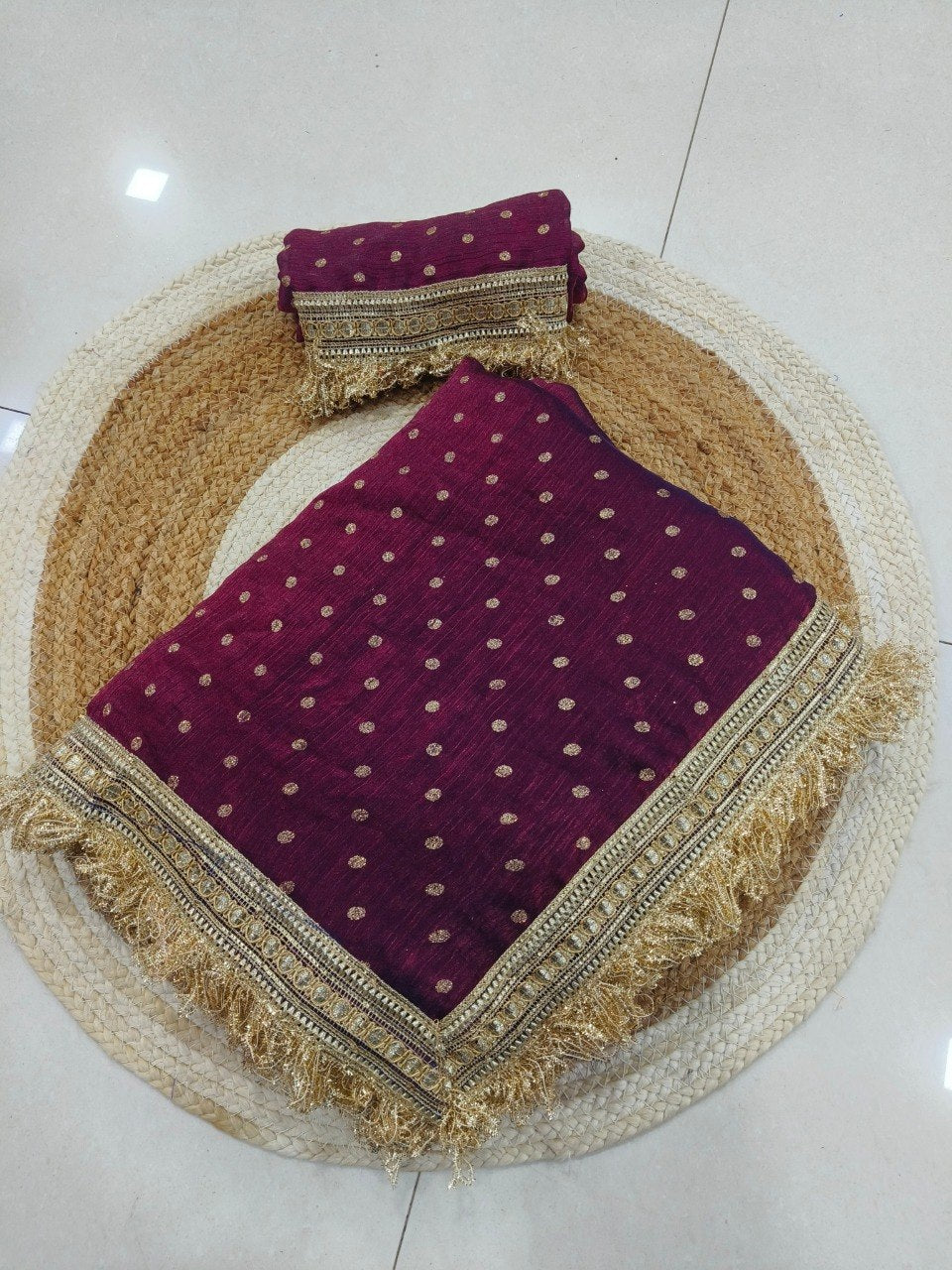 Women’s Two Tone Space Silk Saree with Embroidery Cording & Sequence Border SurMira Fashion