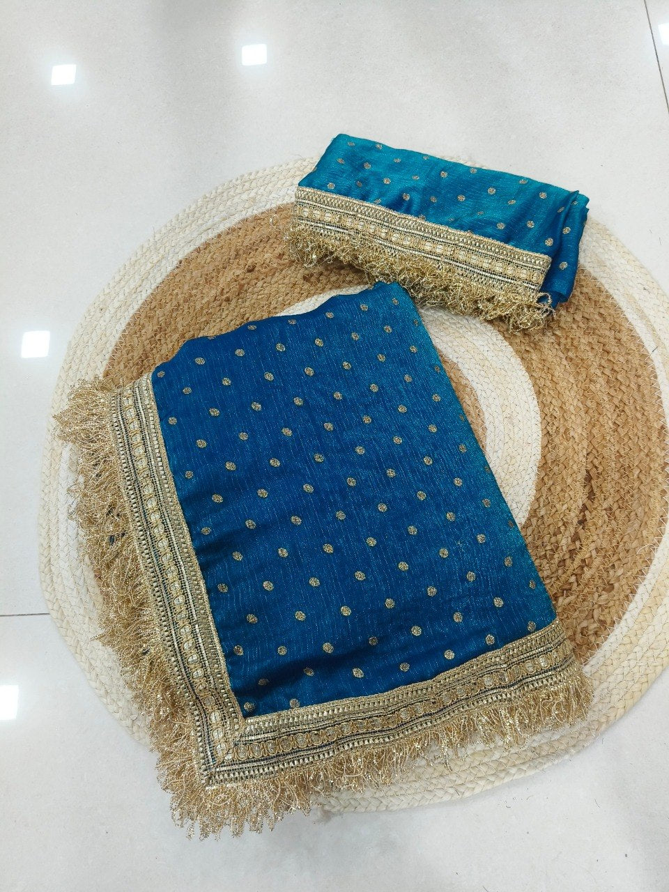 Women’s Two Tone Space Silk Saree with Embroidery Cording & Sequence Border SurMira Fashion