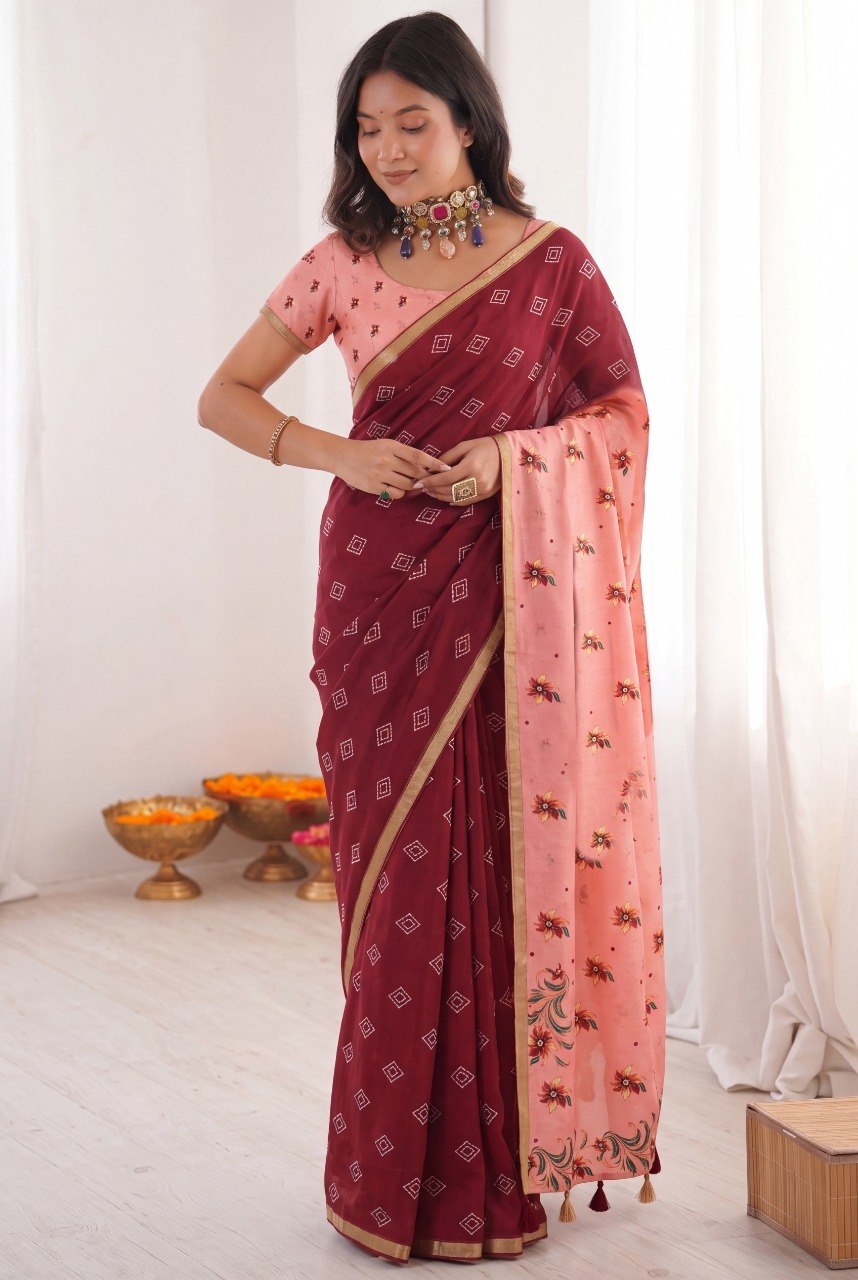 Women’s Mul Cotton Silk Bandhej Saree with Traditional Zari Border SurMira Fashion