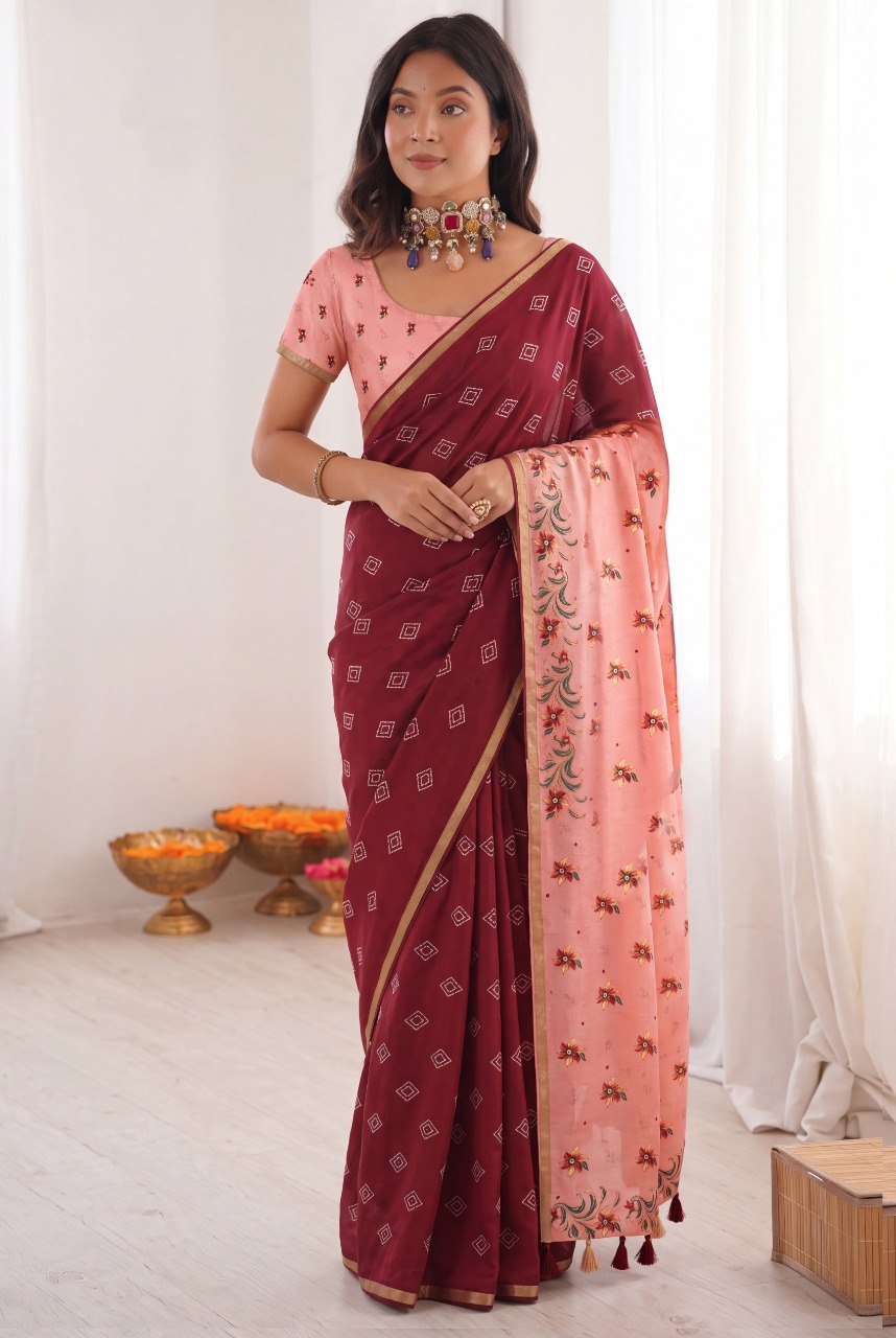 Women’s Mul Cotton Silk Bandhej Saree with Traditional Zari Border SurMira Fashion