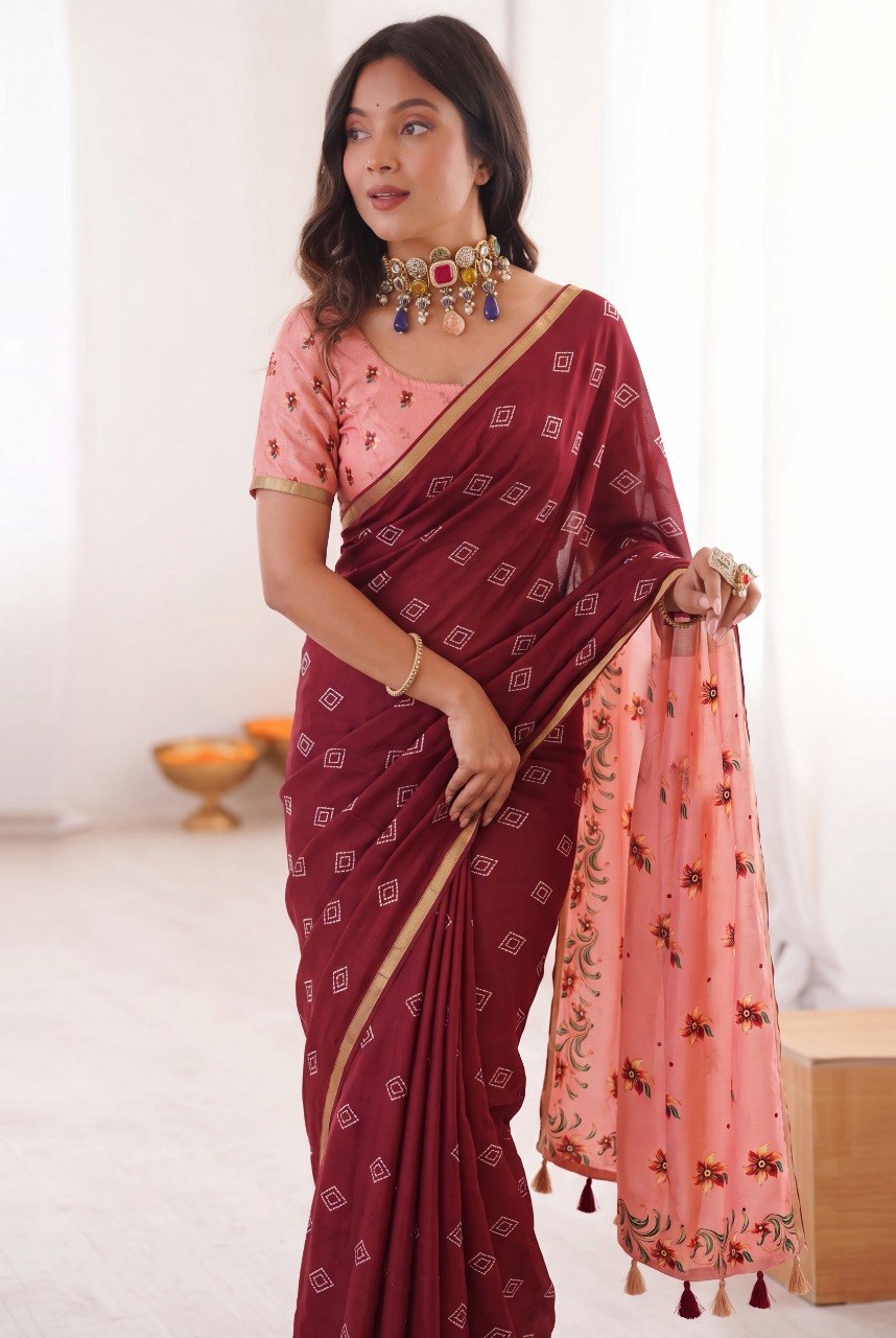 Women’s Mul Cotton Silk Bandhej Saree with Traditional Zari Border SurMira Fashion