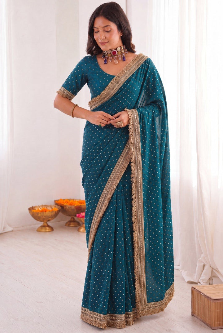 Women’s Two Tone Space Silk Saree with Embroidery Cording & Sequence Border SurMira Fashion