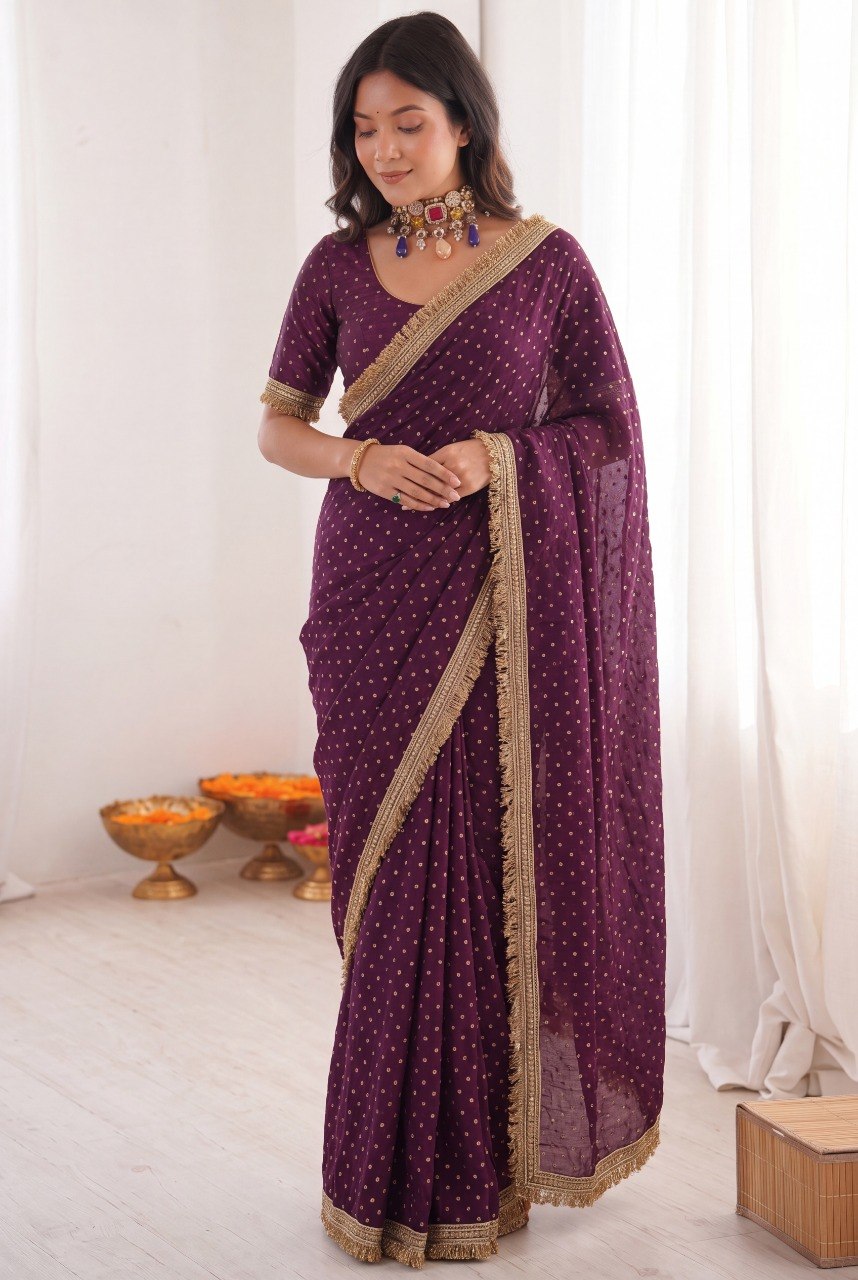 Women’s Two Tone Space Silk Saree with Embroidery Cording & Sequence Border SurMira Fashion