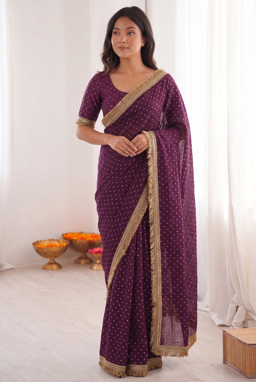 Women’s Two Tone Space Silk Saree with Embroidery Cording & Sequence Border SurMira Fashion