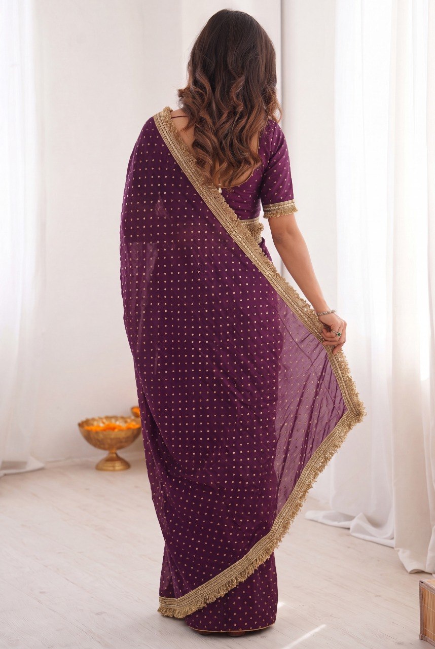 Women’s Two Tone Space Silk Saree with Embroidery Cording & Sequence Border SurMira Fashion