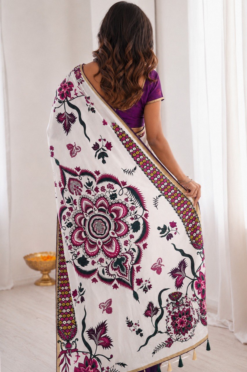 Women’s Mul Cotton Silk Bandhej Saree with Traditional Zari Border SurMira Fashion